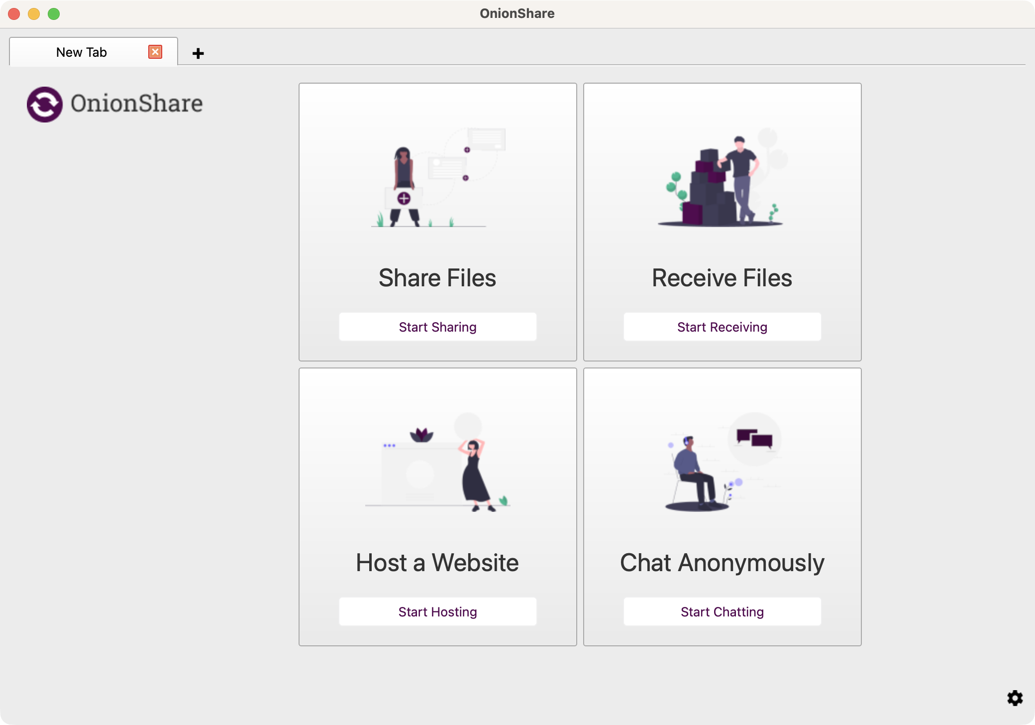 The four mode tabs in the OnionShare main window