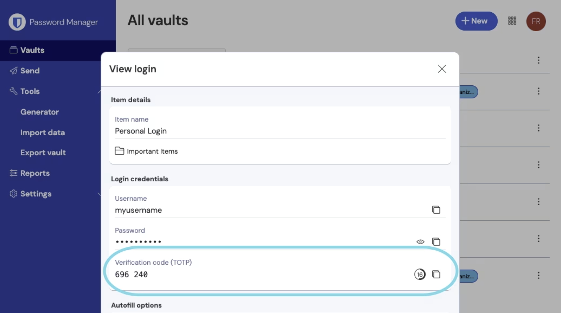 Setting up a TOTP authenticator for an account in Bitwarden